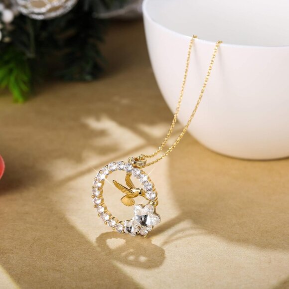 🆕Women Gold Plated Hummingbird Pendant Circle Animal Necklace Crystals Jewelry - Picture 7 of 7